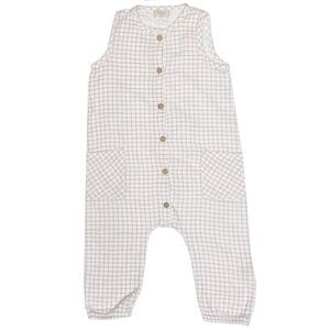 Buho Baby Organic Cotton Sleeveless Jumpsuit 24 Months White Brown Check Gauze